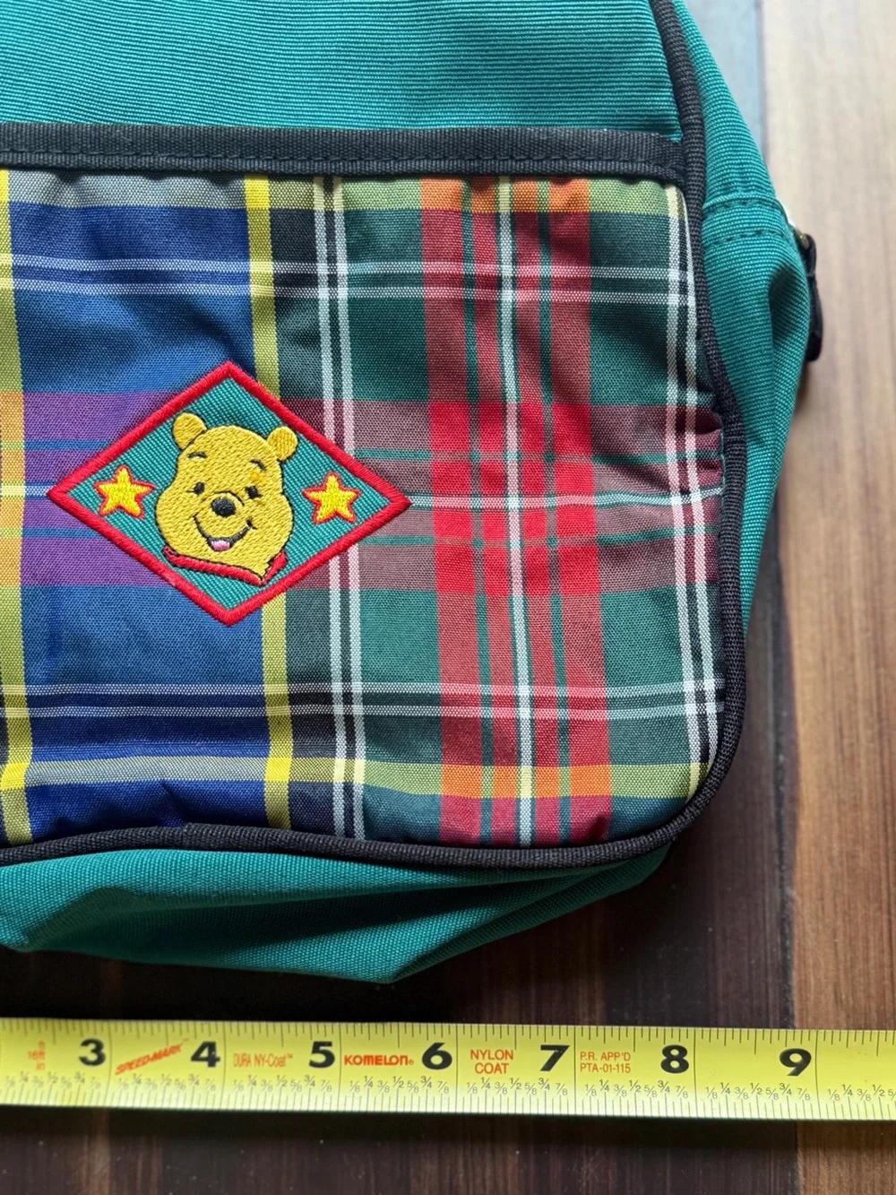 Disney Kids Backpack Teal Green Plaid with Winnie the Pooh Patch